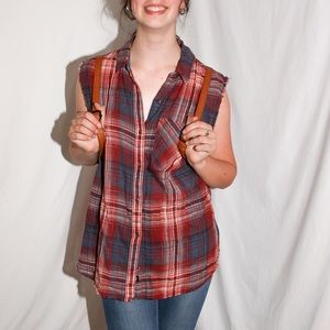 flannel cut off button up tank